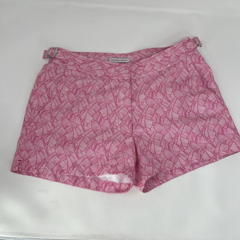 ORLEBAR BROWN Shorts Womens 0 Pink Tropical Leaf Print Beach Surf